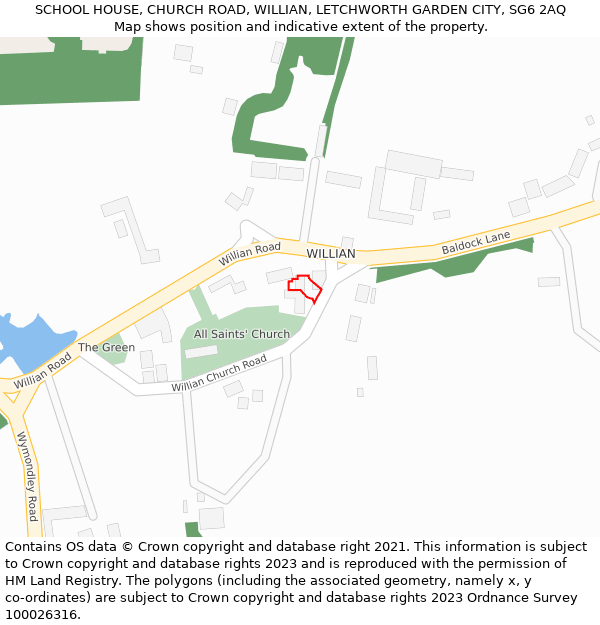 SCHOOL HOUSE, CHURCH ROAD, WILLIAN, LETCHWORTH GARDEN CITY, SG6 2AQ: Location map and indicative extent of plot