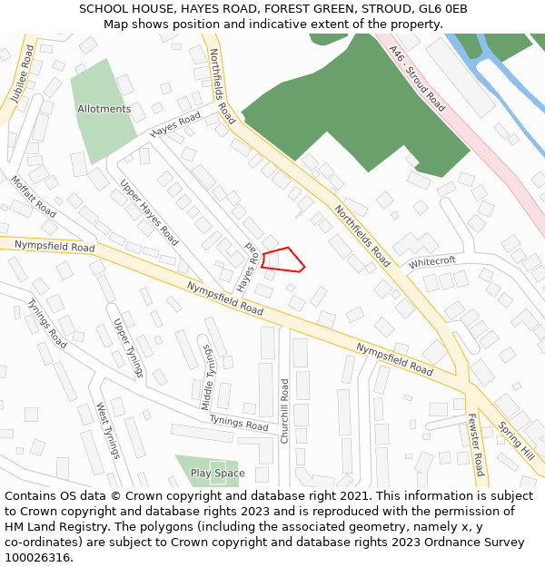 SCHOOL HOUSE, HAYES ROAD, FOREST GREEN, STROUD, GL6 0EB: Location map and indicative extent of plot