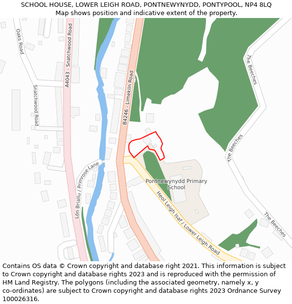 SCHOOL HOUSE, LOWER LEIGH ROAD, PONTNEWYNYDD, PONTYPOOL, NP4 8LQ: Location map and indicative extent of plot