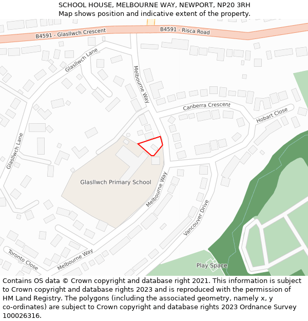 SCHOOL HOUSE, MELBOURNE WAY, NEWPORT, NP20 3RH: Location map and indicative extent of plot