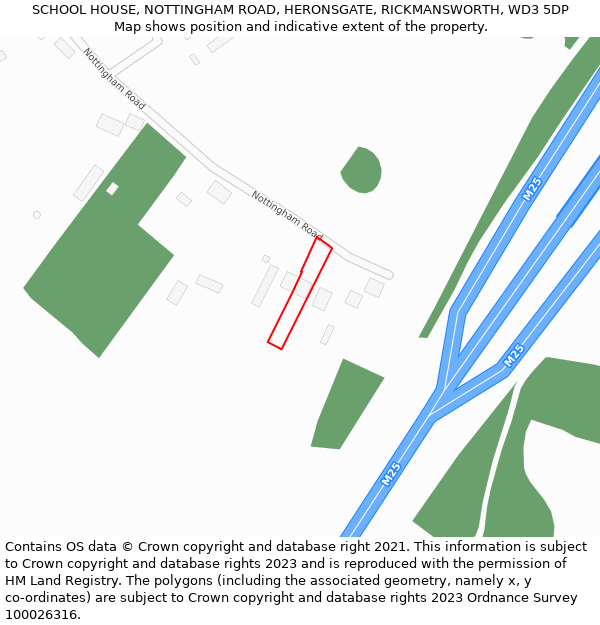 SCHOOL HOUSE, NOTTINGHAM ROAD, HERONSGATE, RICKMANSWORTH, WD3 5DP: Location map and indicative extent of plot