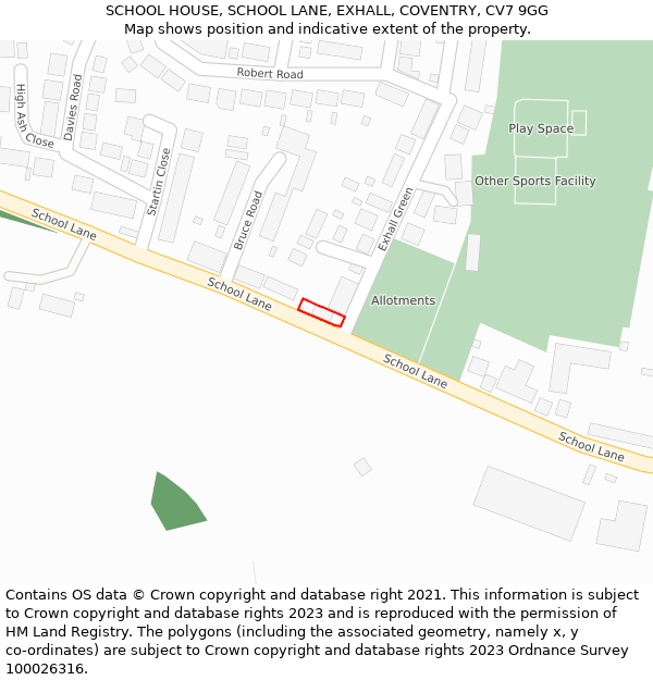 SCHOOL HOUSE, SCHOOL LANE, EXHALL, COVENTRY, CV7 9GG: Location map and indicative extent of plot