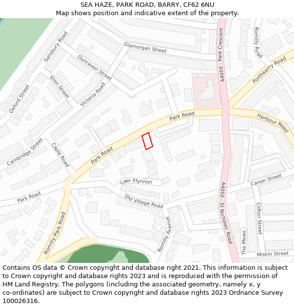 SEA HAZE, PARK ROAD, BARRY, CF62 6NU: Location map and indicative extent of plot