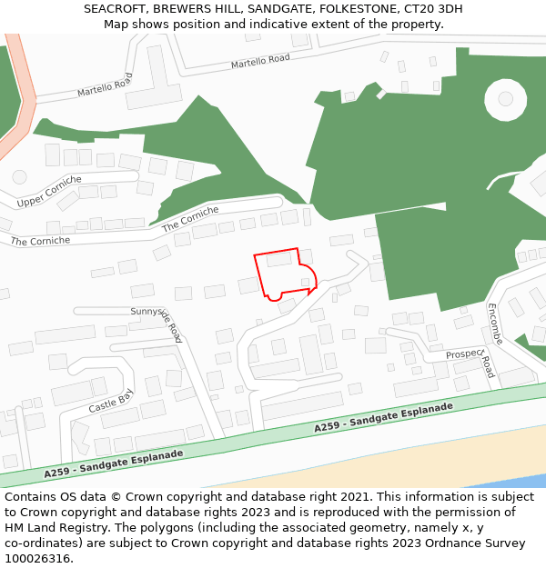 SEACROFT, BREWERS HILL, SANDGATE, FOLKESTONE, CT20 3DH: Location map and indicative extent of plot