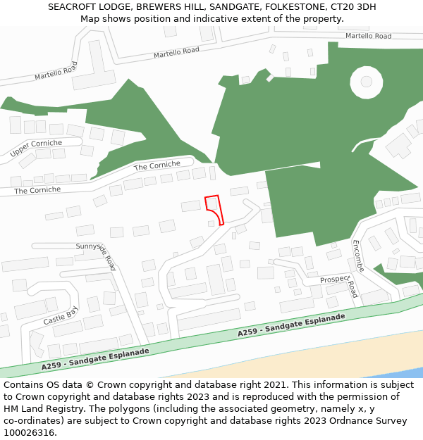 SEACROFT LODGE, BREWERS HILL, SANDGATE, FOLKESTONE, CT20 3DH: Location map and indicative extent of plot