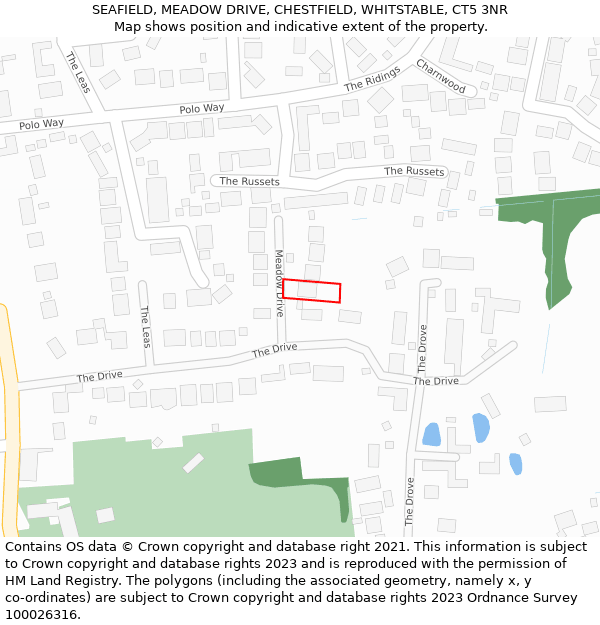 SEAFIELD, MEADOW DRIVE, CHESTFIELD, WHITSTABLE, CT5 3NR: Location map and indicative extent of plot