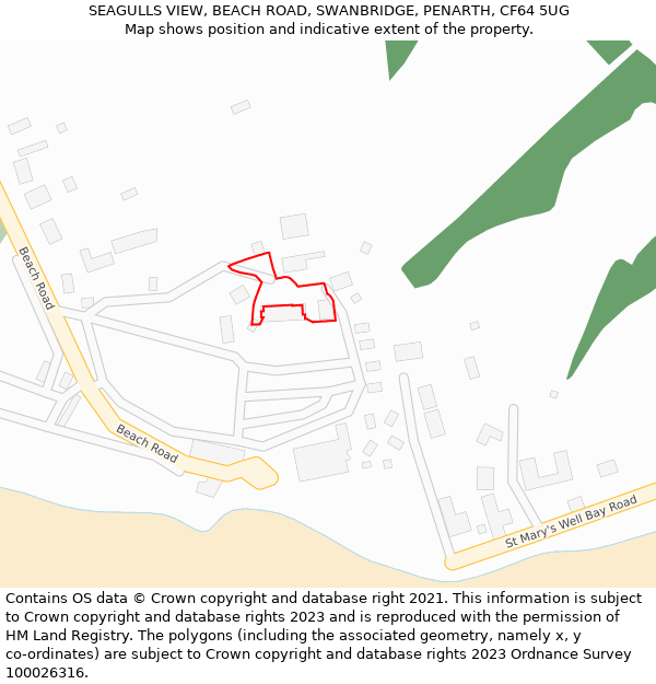 SEAGULLS VIEW, BEACH ROAD, SWANBRIDGE, PENARTH, CF64 5UG: Location map and indicative extent of plot