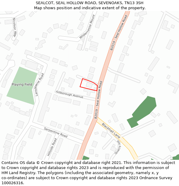 SEALCOT, SEAL HOLLOW ROAD, SEVENOAKS, TN13 3SH: Location map and indicative extent of plot