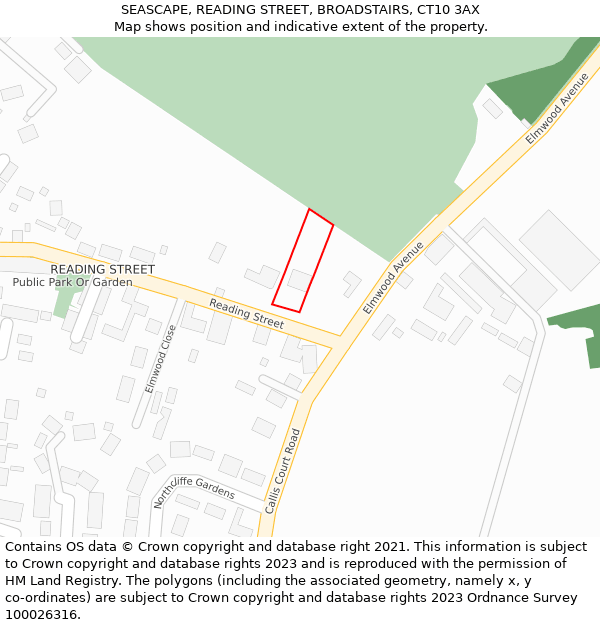 SEASCAPE, READING STREET, BROADSTAIRS, CT10 3AX: Location map and indicative extent of plot