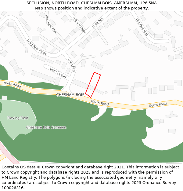SECLUSION, NORTH ROAD, CHESHAM BOIS, AMERSHAM, HP6 5NA: Location map and indicative extent of plot