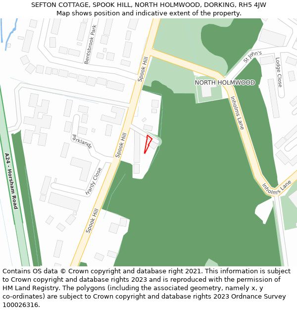 SEFTON COTTAGE, SPOOK HILL, NORTH HOLMWOOD, DORKING, RH5 4JW: Location map and indicative extent of plot