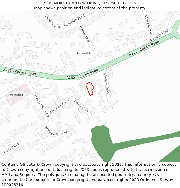 SERENDIP, CHANTON DRIVE, EPSOM, KT17 3DN: Location map and indicative extent of plot