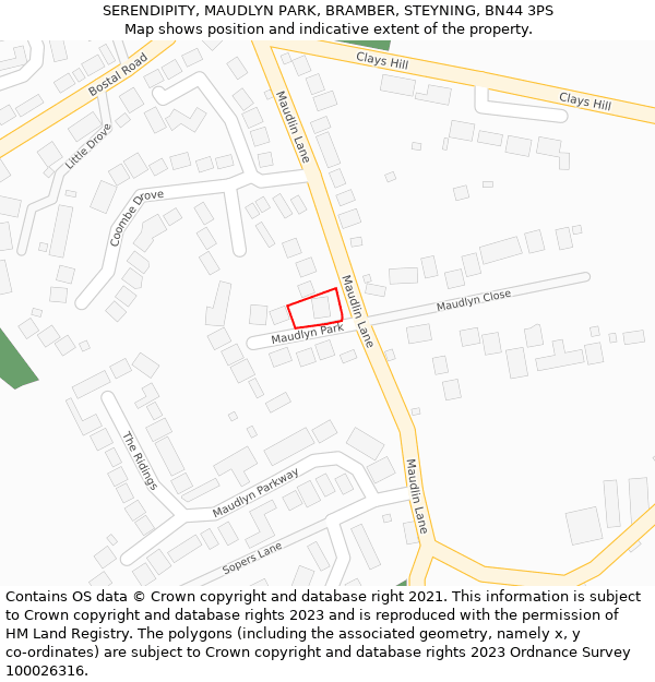 SERENDIPITY, MAUDLYN PARK, BRAMBER, STEYNING, BN44 3PS: Location map and indicative extent of plot