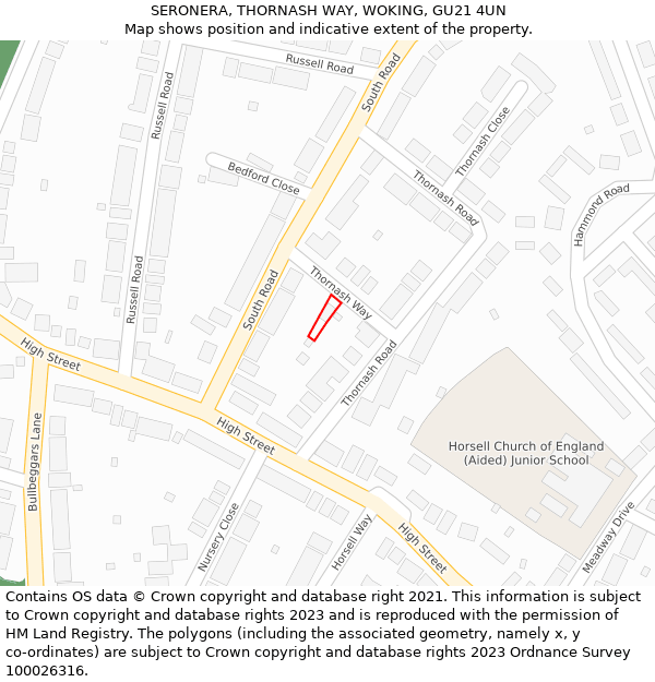 SERONERA, THORNASH WAY, WOKING, GU21 4UN: Location map and indicative extent of plot