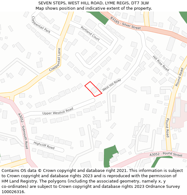 SEVEN STEPS, WEST HILL ROAD, LYME REGIS, DT7 3LW: Location map and indicative extent of plot