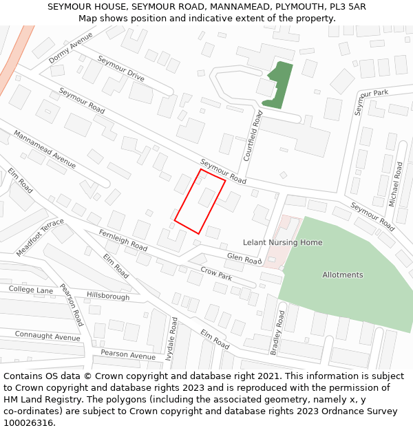 SEYMOUR HOUSE, SEYMOUR ROAD, MANNAMEAD, PLYMOUTH, PL3 5AR: Location map and indicative extent of plot