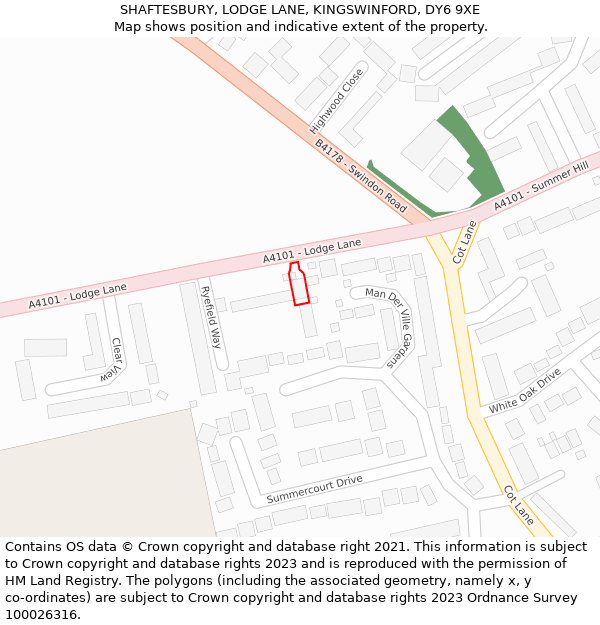 SHAFTESBURY, LODGE LANE, KINGSWINFORD, DY6 9XE: Location map and indicative extent of plot