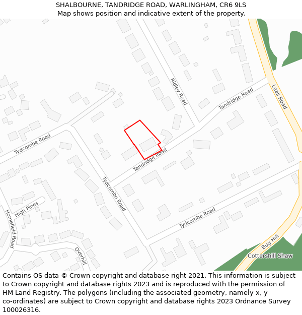 SHALBOURNE, TANDRIDGE ROAD, WARLINGHAM, CR6 9LS: Location map and indicative extent of plot