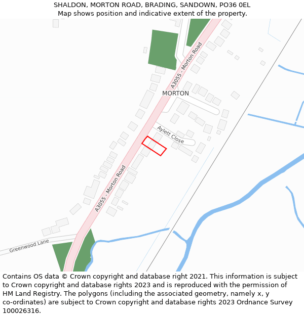 SHALDON, MORTON ROAD, BRADING, SANDOWN, PO36 0EL: Location map and indicative extent of plot