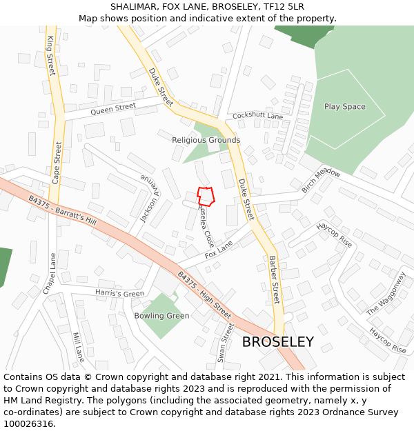 SHALIMAR, FOX LANE, BROSELEY, TF12 5LR: Location map and indicative extent of plot