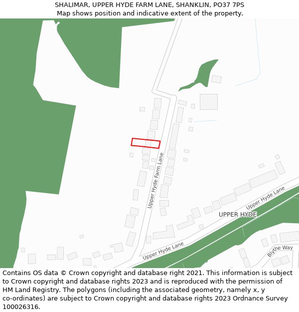 SHALIMAR, UPPER HYDE FARM LANE, SHANKLIN, PO37 7PS: Location map and indicative extent of plot