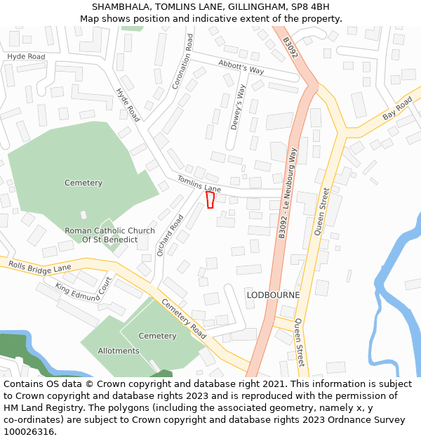 SHAMBHALA, TOMLINS LANE, GILLINGHAM, SP8 4BH: Location map and indicative extent of plot