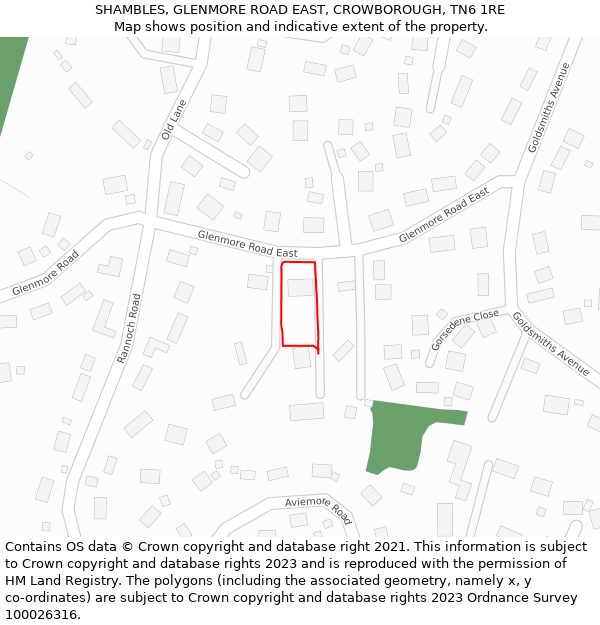 SHAMBLES, GLENMORE ROAD EAST, CROWBOROUGH, TN6 1RE: Location map and indicative extent of plot