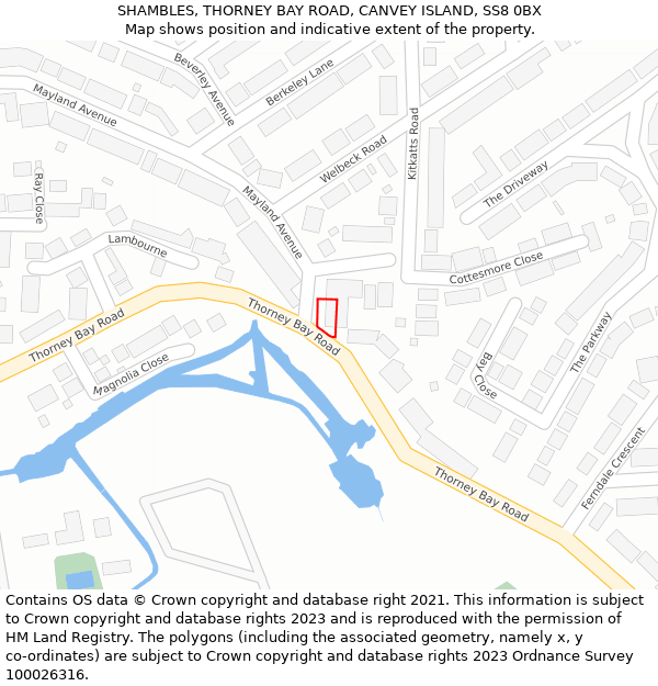 SHAMBLES, THORNEY BAY ROAD, CANVEY ISLAND, SS8 0BX: Location map and indicative extent of plot