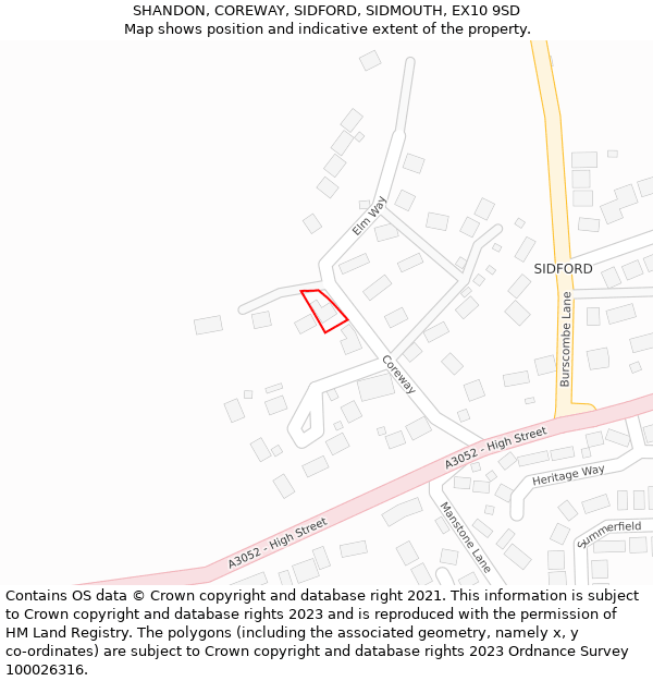 SHANDON, COREWAY, SIDFORD, SIDMOUTH, EX10 9SD: Location map and indicative extent of plot
