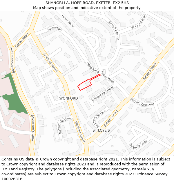 SHANGRI LA, HOPE ROAD, EXETER, EX2 5HS: Location map and indicative extent of plot