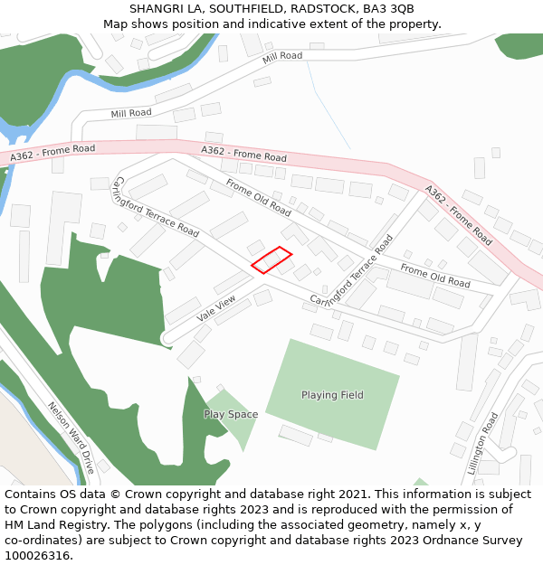 SHANGRI LA, SOUTHFIELD, RADSTOCK, BA3 3QB: Location map and indicative extent of plot