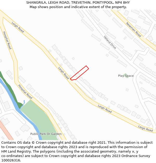 SHANGRILA, LEIGH ROAD, TREVETHIN, PONTYPOOL, NP4 8HY: Location map and indicative extent of plot