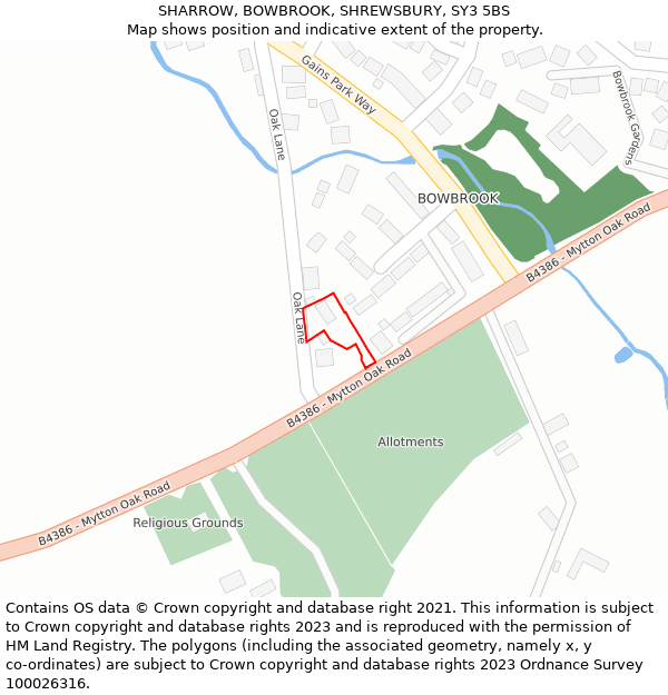 SHARROW, BOWBROOK, SHREWSBURY, SY3 5BS: Location map and indicative extent of plot