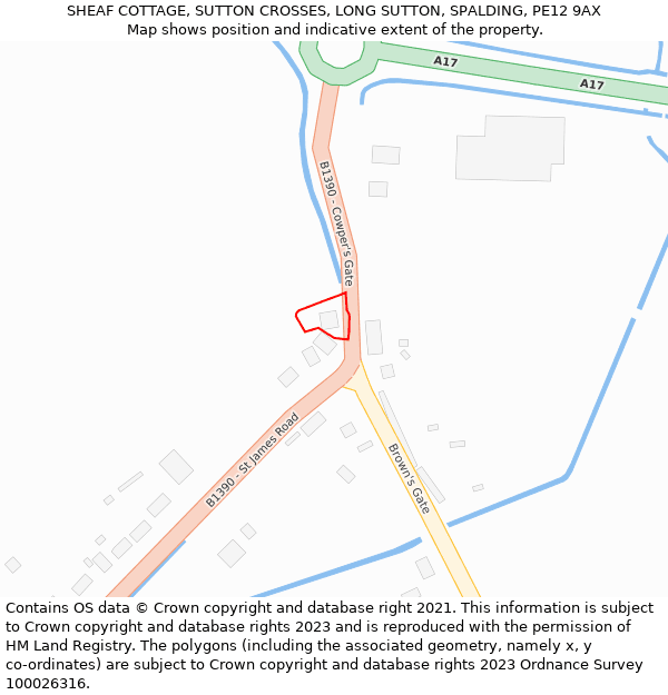 SHEAF COTTAGE, SUTTON CROSSES, LONG SUTTON, SPALDING, PE12 9AX: Location map and indicative extent of plot