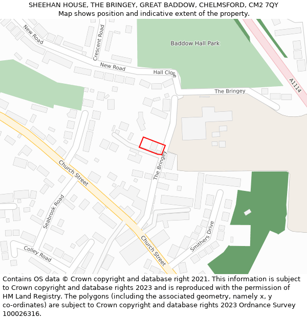 SHEEHAN HOUSE, THE BRINGEY, GREAT BADDOW, CHELMSFORD, CM2 7QY: Location map and indicative extent of plot