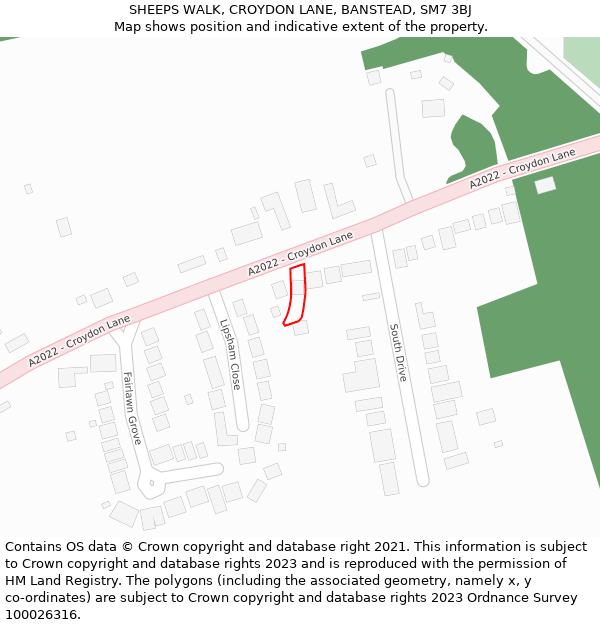 SHEEPS WALK, CROYDON LANE, BANSTEAD, SM7 3BJ: Location map and indicative extent of plot