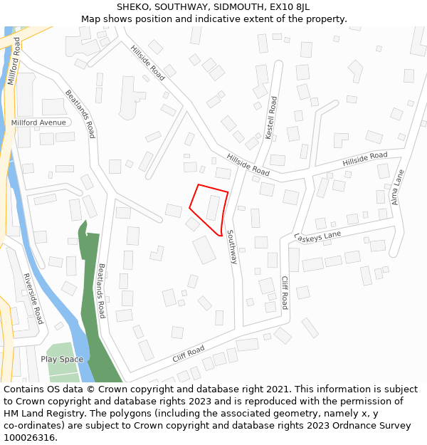 SHEKO, SOUTHWAY, SIDMOUTH, EX10 8JL: Location map and indicative extent of plot