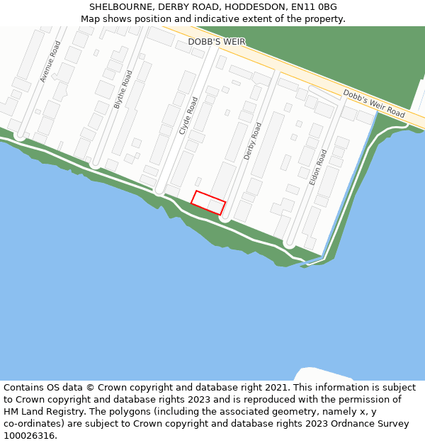 SHELBOURNE, DERBY ROAD, HODDESDON, EN11 0BG: Location map and indicative extent of plot