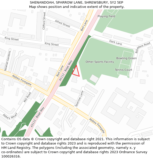 SHENANDOAH, SPARROW LANE, SHREWSBURY, SY2 5EP: Location map and indicative extent of plot