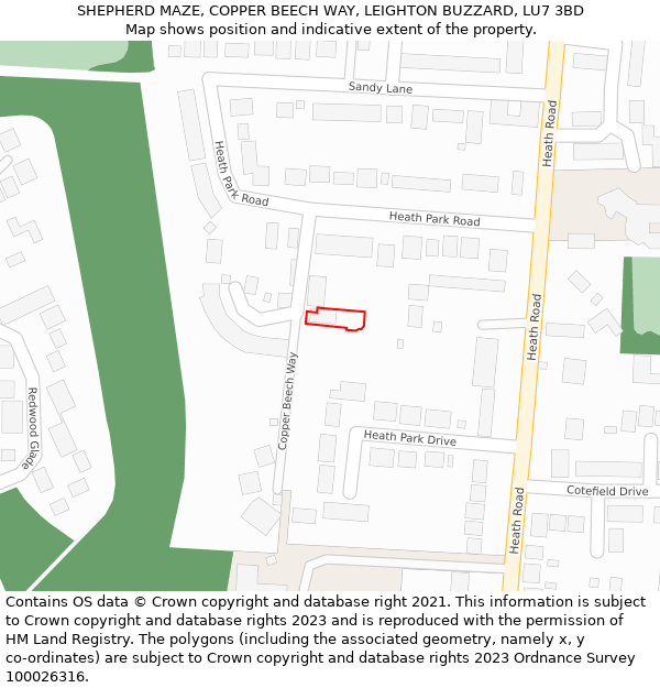 SHEPHERD MAZE, COPPER BEECH WAY, LEIGHTON BUZZARD, LU7 3BD: Location map and indicative extent of plot