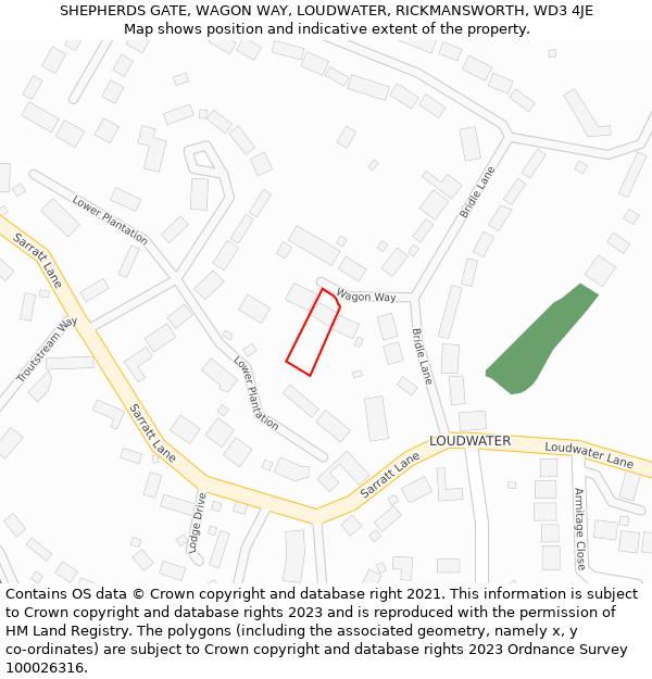 SHEPHERDS GATE, WAGON WAY, LOUDWATER, RICKMANSWORTH, WD3 4JE: Location map and indicative extent of plot