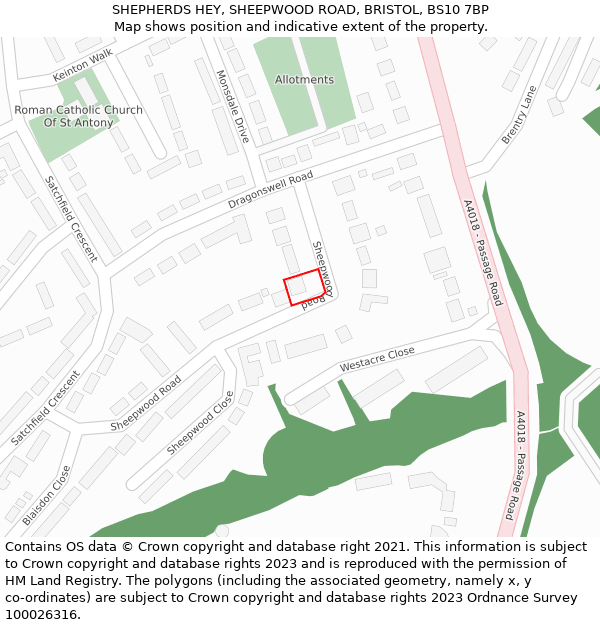 SHEPHERDS HEY, SHEEPWOOD ROAD, BRISTOL, BS10 7BP: Location map and indicative extent of plot