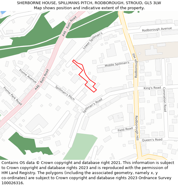 SHERBORNE HOUSE, SPILLMANS PITCH, RODBOROUGH, STROUD, GL5 3LW: Location map and indicative extent of plot