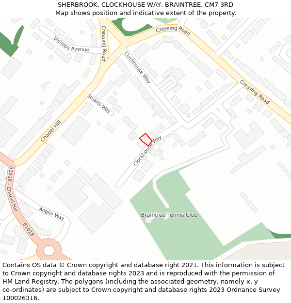 SHERBROOK, CLOCKHOUSE WAY, BRAINTREE, CM7 3RD: Location map and indicative extent of plot