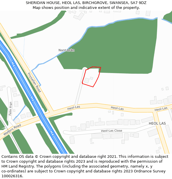 SHERIDAN HOUSE, HEOL LAS, BIRCHGROVE, SWANSEA, SA7 9DZ: Location map and indicative extent of plot