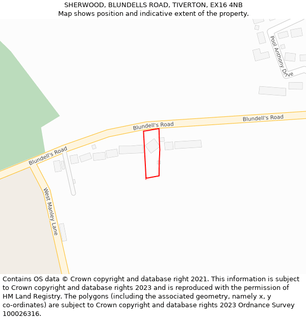 SHERWOOD, BLUNDELLS ROAD, TIVERTON, EX16 4NB: Location map and indicative extent of plot