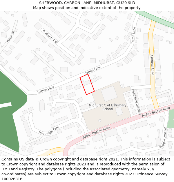 SHERWOOD, CARRON LANE, MIDHURST, GU29 9LD: Location map and indicative extent of plot