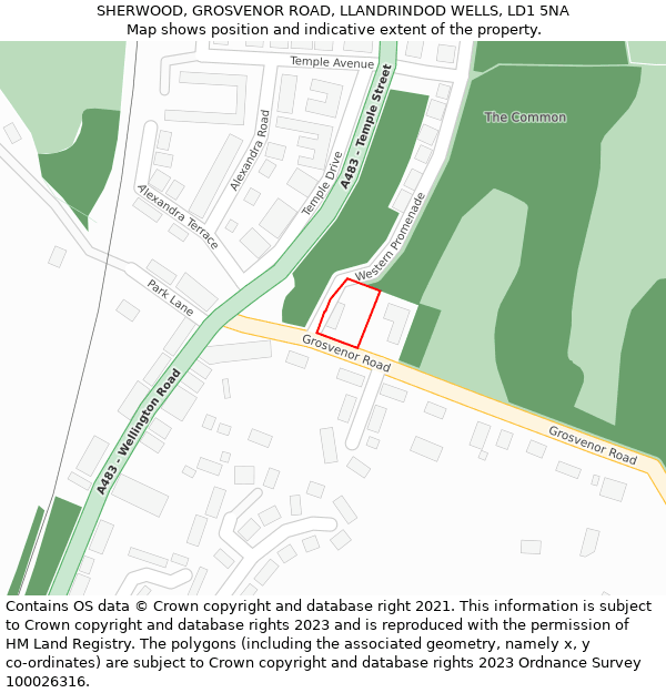 SHERWOOD, GROSVENOR ROAD, LLANDRINDOD WELLS, LD1 5NA: Location map and indicative extent of plot