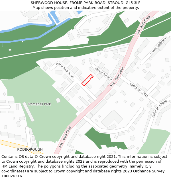 SHERWOOD HOUSE, FROME PARK ROAD, STROUD, GL5 3LF: Location map and indicative extent of plot