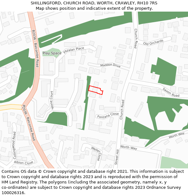 SHILLINGFORD, CHURCH ROAD, WORTH, CRAWLEY, RH10 7RS: Location map and indicative extent of plot